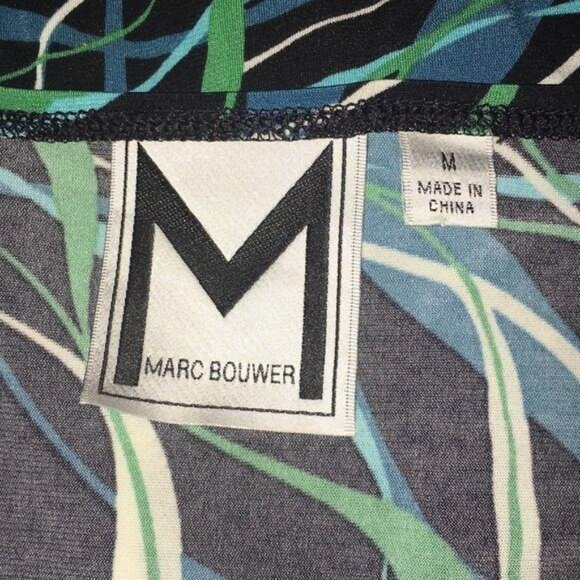 Marc Bouwer Womens V-Neck Knot Front Top Green & Blue Abstract Print M - Picture 4 of 5